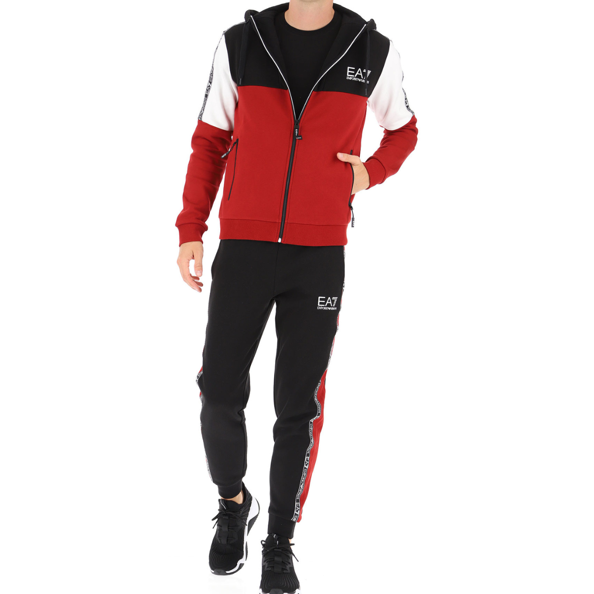 Red armani tracksuit discount